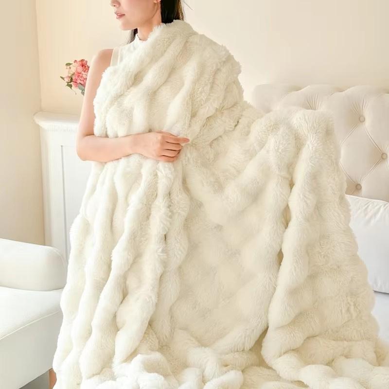1pc Plaid Flannel Blanket Sheet Warm Soft Cozy Throw Blanket Sofa Bed Room Office Nap Blanket Autumn Winter Fluffy Bubble Fleece Blanket Sheet