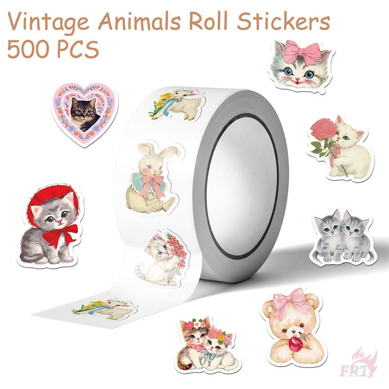 500Pcs/Roll Retro Animals Aesthetics Kids Rewards Stickers - DIY Scrapbooks Album Decor Sealing Label Decals