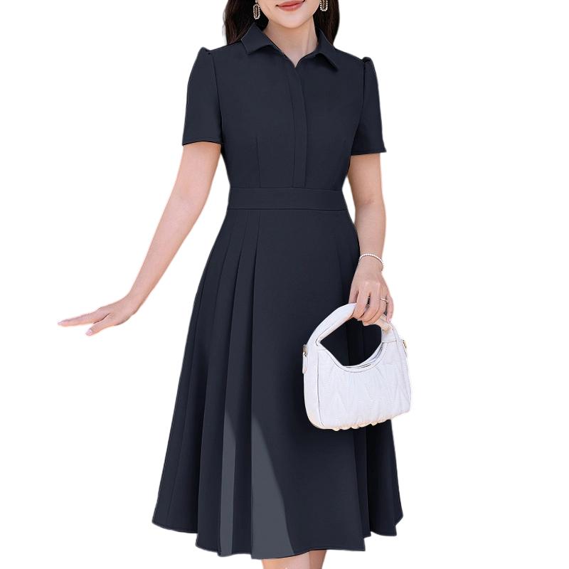 

ZANZEA Женское летнее платье с коротким рукавом, отложным воротником, высокой талией, А-силуэта, повседневное 4XL тёмно-синий