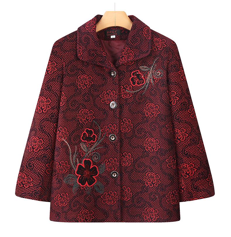 Embroidered Grandma-Style Jacket: Woolen Tang Suit Coat for Middle-Aged Women