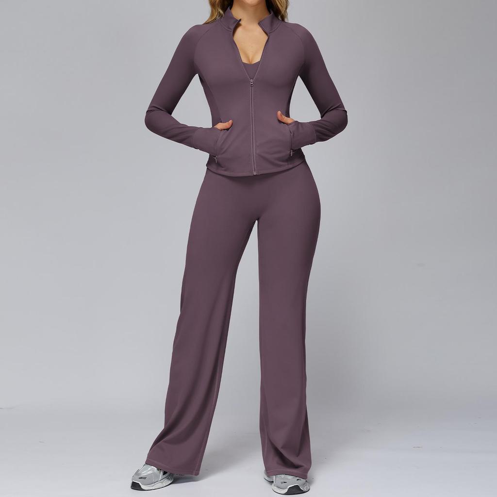 European-American Yoga Set: Brushed Wide-Leg Sportswear for Running & Fitness