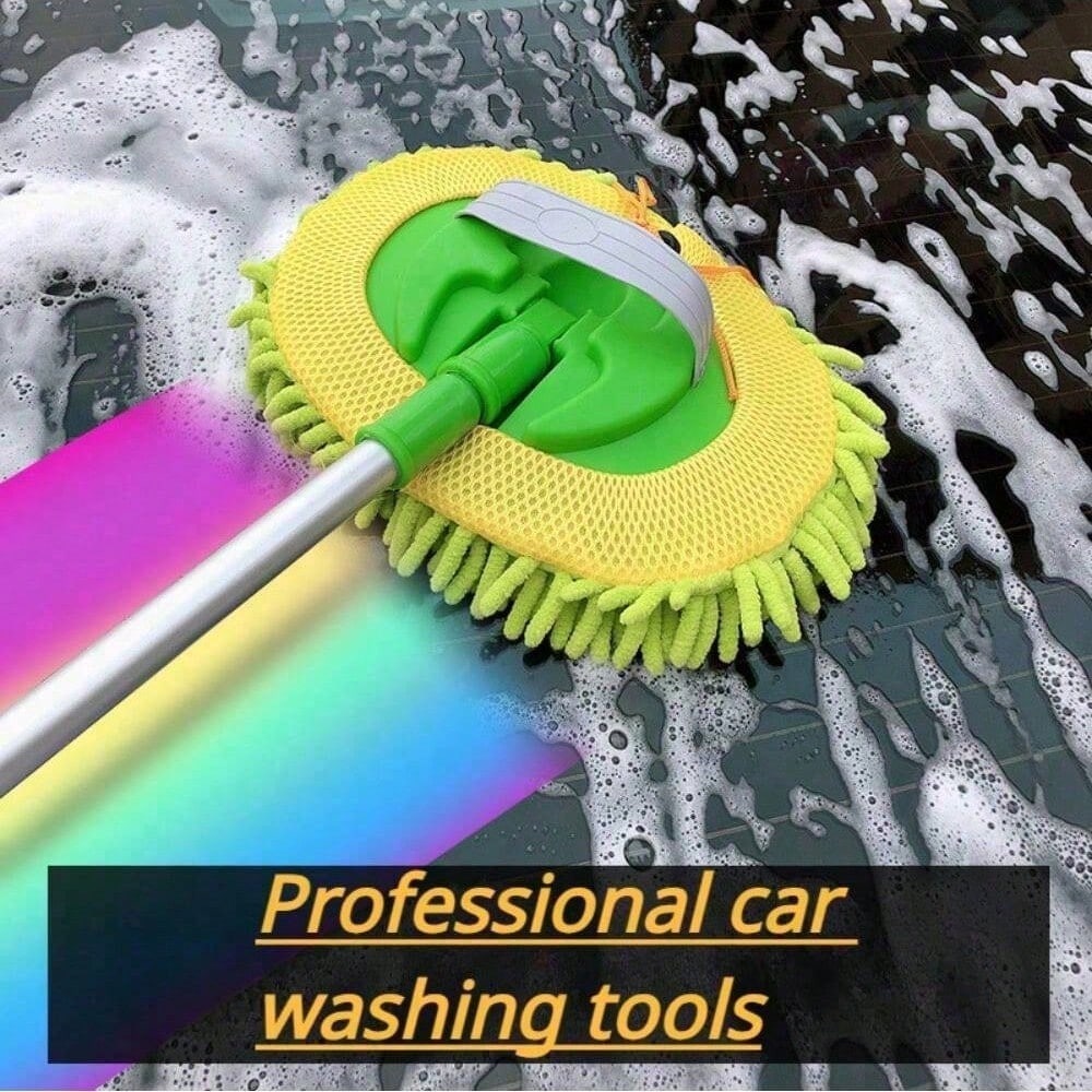 Car Wash Brush Mop Kit with Long Handle - Scratch-Free Cleaning Supplies for Car, RV, and Truck Retractable car wash mop зелёный