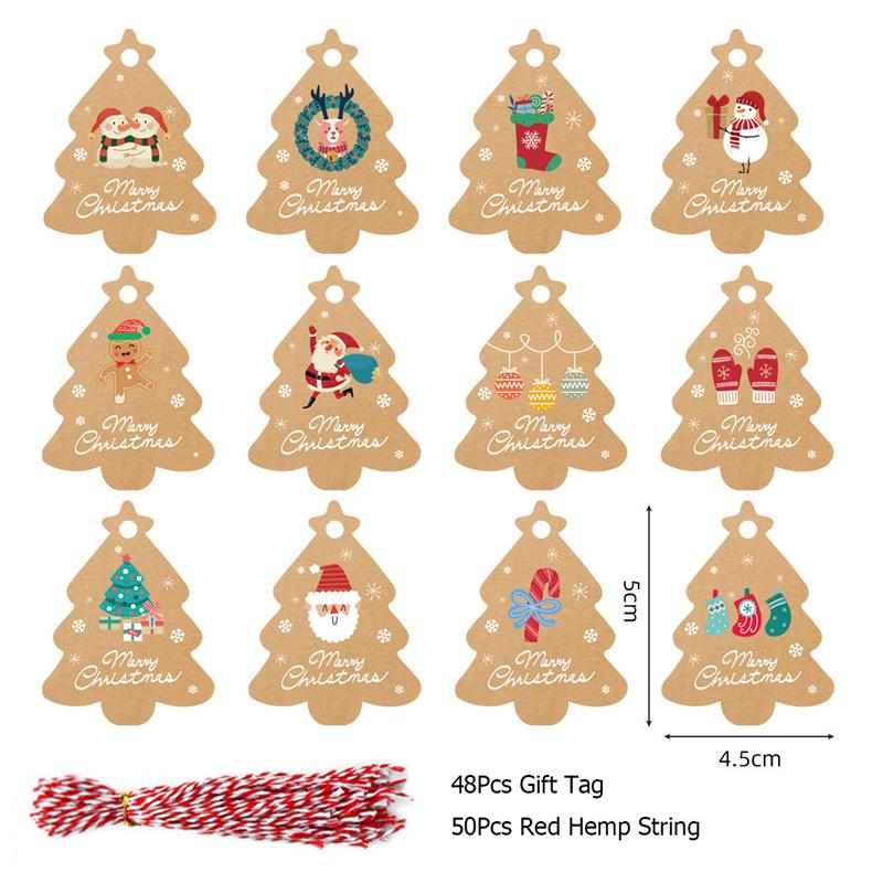 48Pcs Merry Christmas Tags Kraft Paper Card Gift Label DIY Hang Tags Gift Wrapping Decor