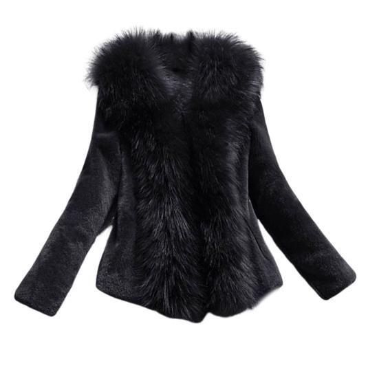 Women's Fuzzy Winter Coat Faux Fur Trim Warm Jacket Open