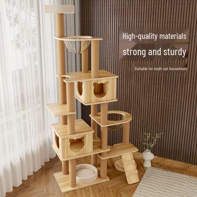 Cat Tree with Bed, Bridge, Scratching Board, Toys, Sky-High Pillar & Space Capsule Design for All Seasons