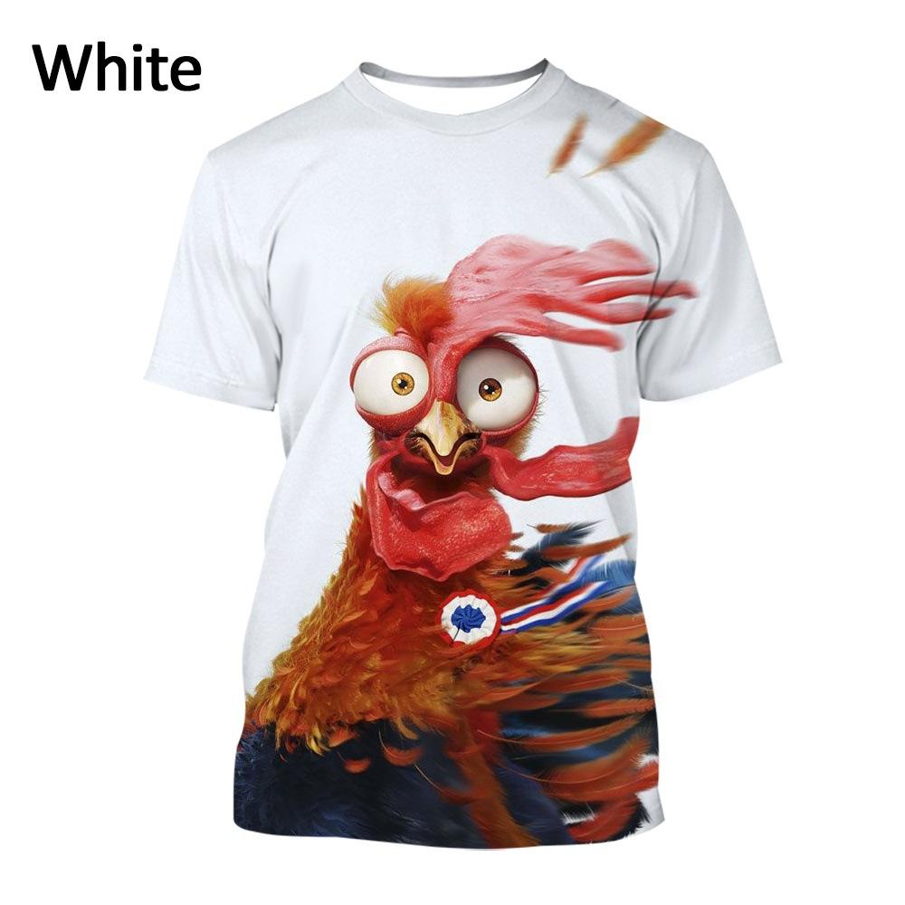 Chicken 3D Printed Short Sleeved T-shirt Summer Breathable Polyester Simple Round Neck Top