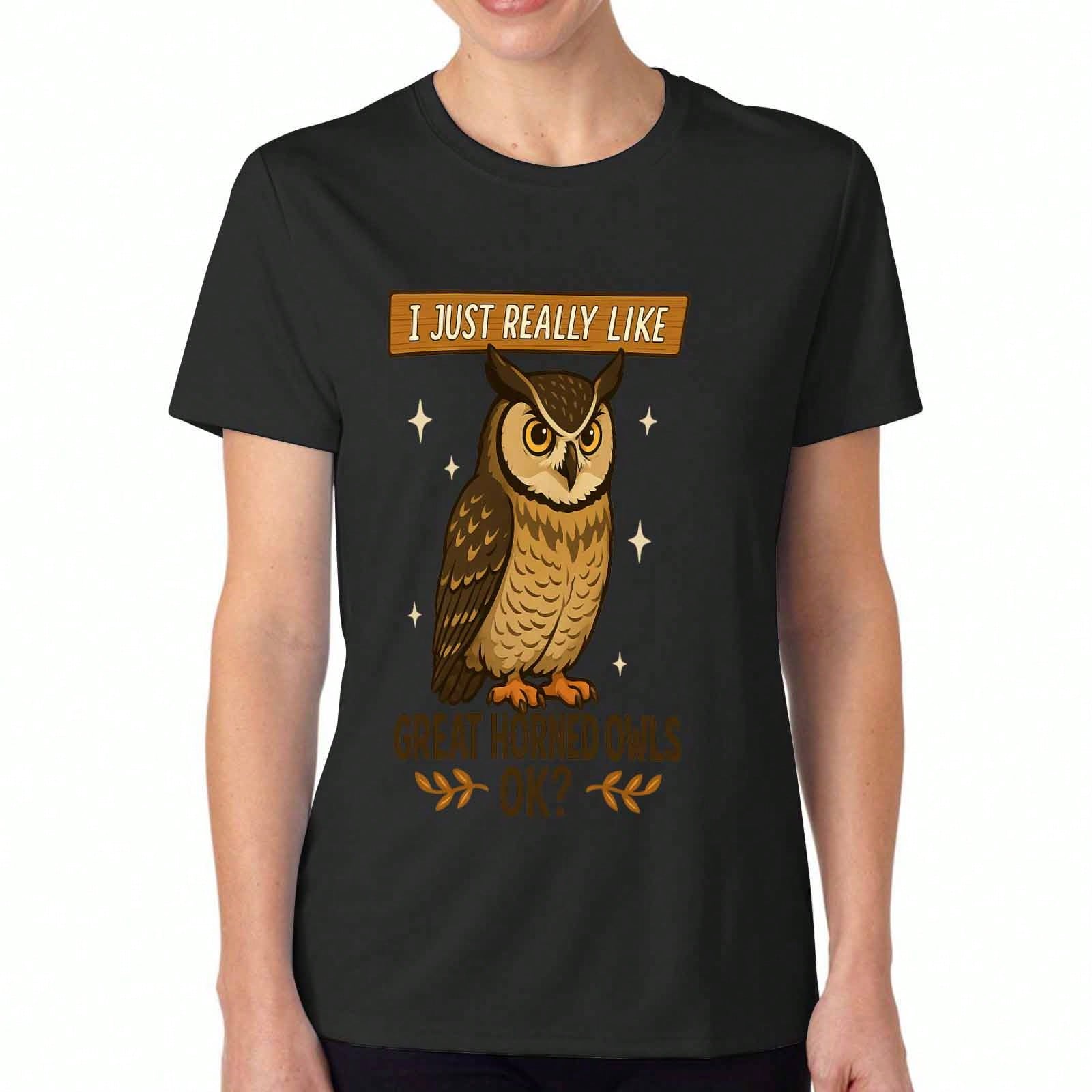Great Horned Owls Ladies Cotton T Shirt, Premium Cotton Quality Print, Durable, Casual Fashion, I Just Really Like Great Horned Owls OkPrinted T Shirt S разноцветный