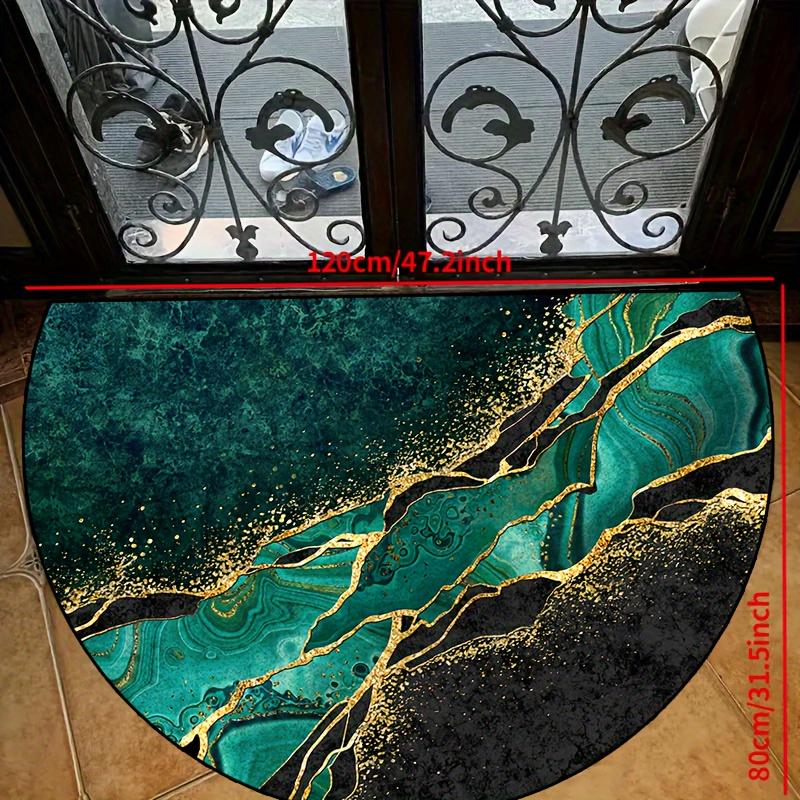 1Pcs Nordic Marble Texture Semi-Circular Carpet Emerald Green Gold Foil Non-Slip Decorative Mat 2D Print Aesthetic Rug for Front Door Porch
