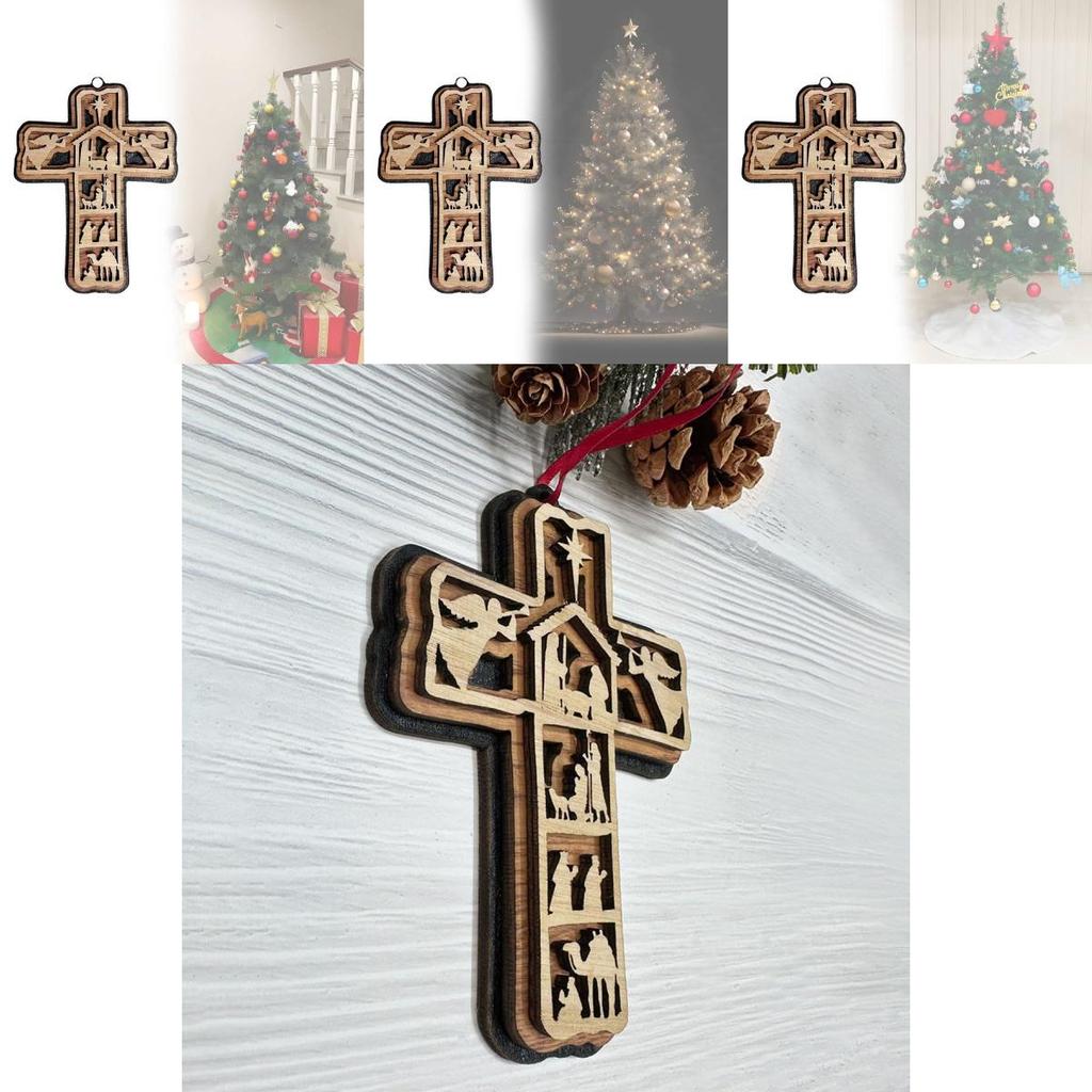 Mehrschichtiges Holzkreuz Weihnachtsornament Dekorative Hängefigur für Partys