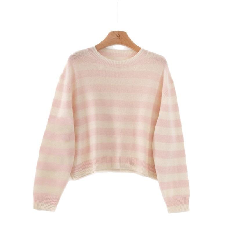 Crew Neck Striped 0 Pure Wool Knitted Sweater Autumn New Lazy Wind Pullover Jacket
