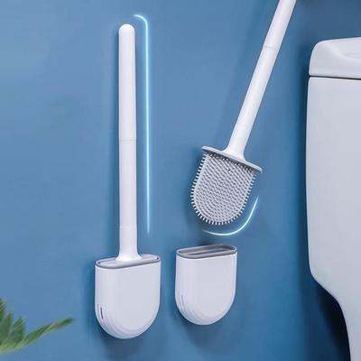 1 Toilettenbürste zum Aufhängen an der Wand, langer Griff, Silikon-Reinigungsbürste, langlebig, leicht zu reinigen, geeignet für Badezimmer, Toilettenreinigung