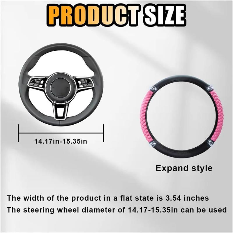 Universal Car Steering Wheel Cover 37-38cm Leather Embroidered Color Diamond-Studded Elastic Four Seasons Steering Wheel Cover