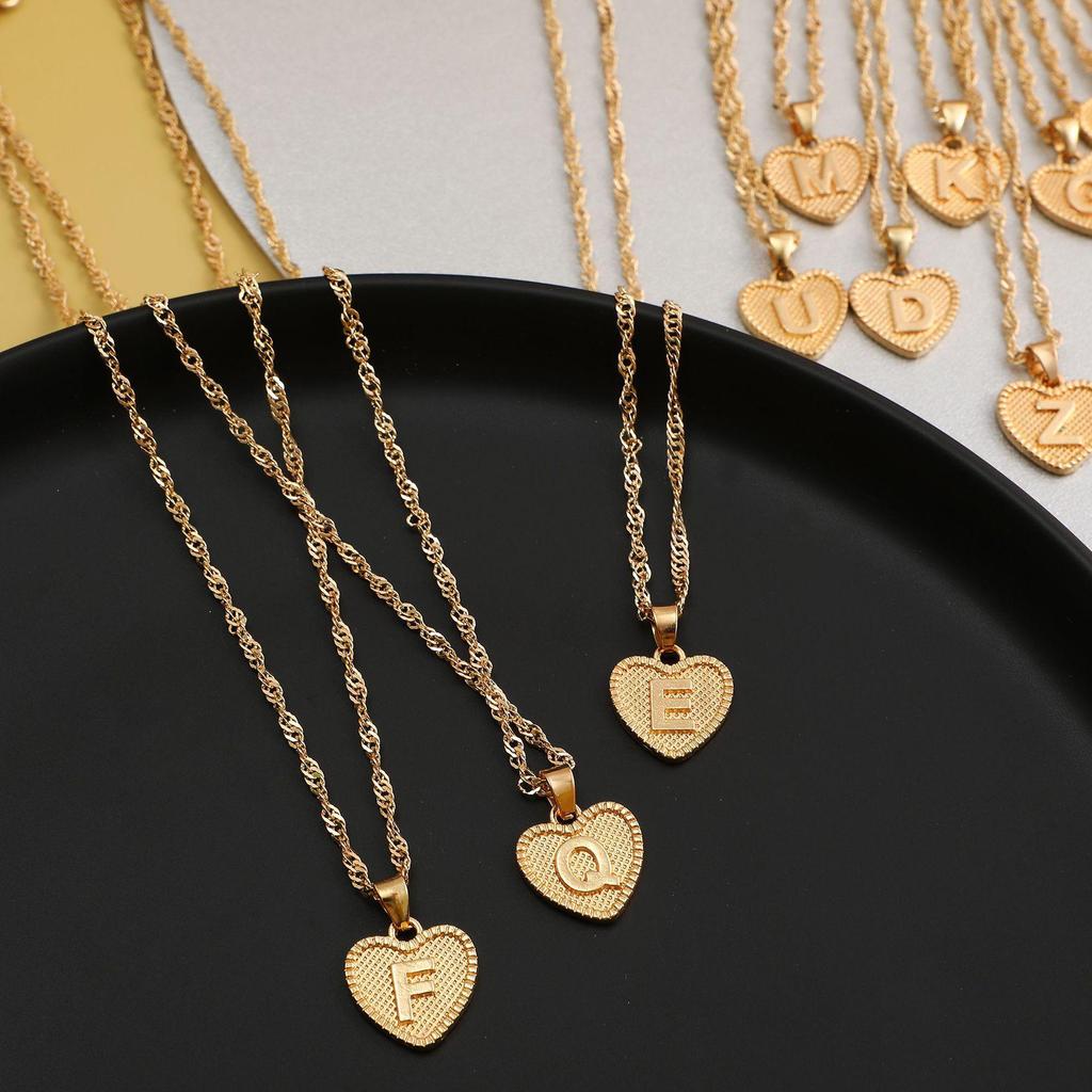 Handmade Love Letter Pendant Necklace - Heart & Water Wave Chain Design