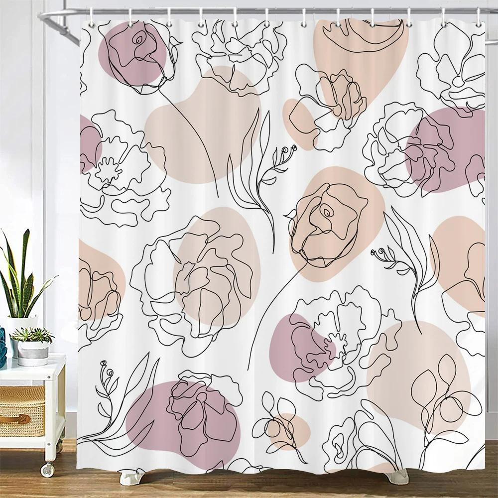 Tropische Pflanzenblätter Duschvorhang Nordisch Minimalistisch Floral Badevorhang Wasserdichter Stoff 3D Badezimmer Vorhänge Mit Haken