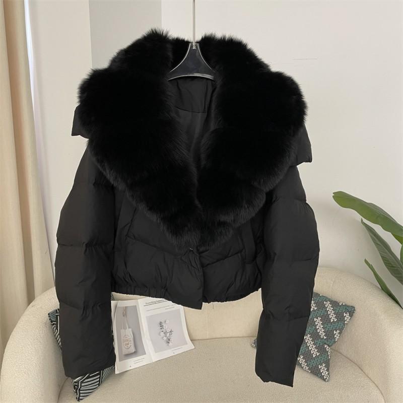 Womens Short Warm Puffer Coat With Real Fox Fur Collar Lightweight Down Jacket Winter Urban Commute