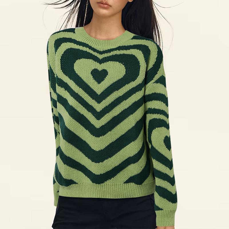 

ZANZEA Women Round Neck Long Sleeve Print Casual Pullover Sweater Jumpers 3XL зелёный