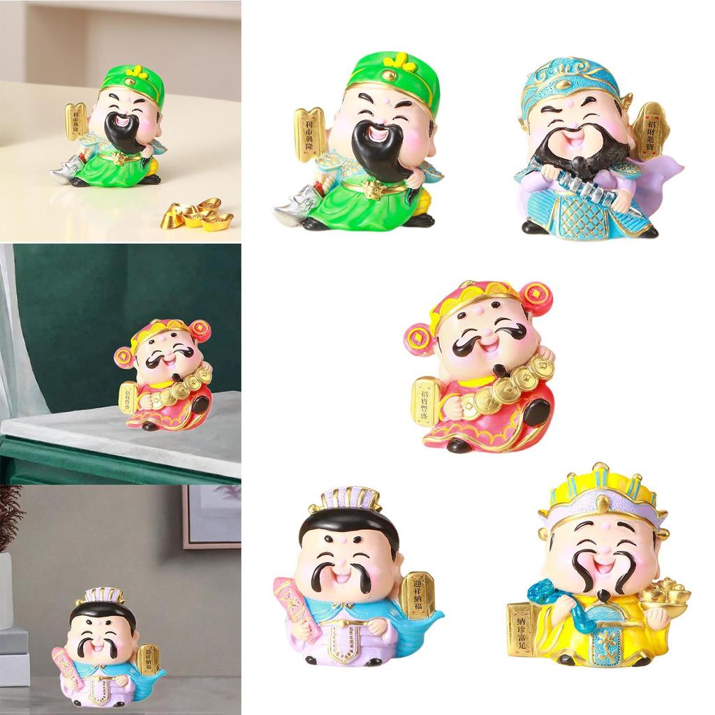 Cartoon God of Wealth Figurine Cute Decorative Tabletop Decoration Feng Shui Statue for Bookshelf Living Room Hotel Office Table
