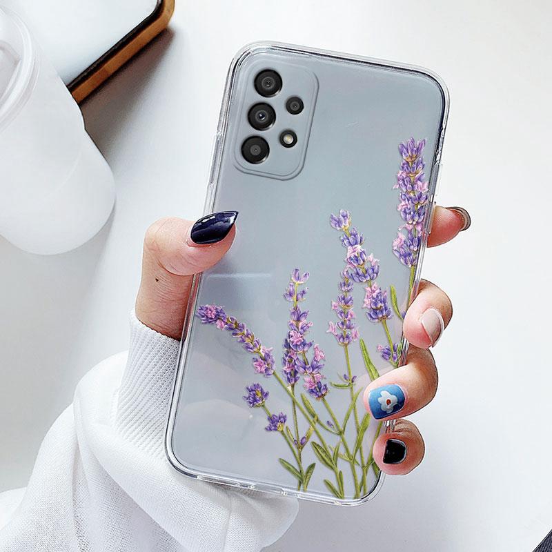 Phone Case For Samsung A53 5G A33 Floral Silicon Cover For Samsung Galaxy A73 Fundas Coque Transparent Soft Capas Flower TPU