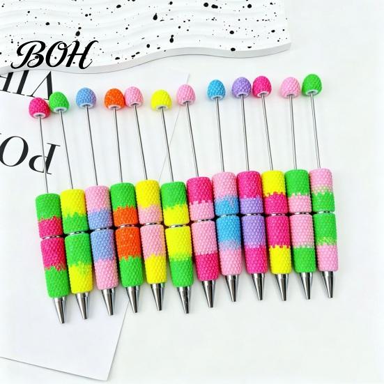 Beadable Ballpoint Pens DIY Pen, Colorful Fancy Beaded Crafting Gift for Students, Party Favors, Creative Office Supplies Novelty Rainbow
