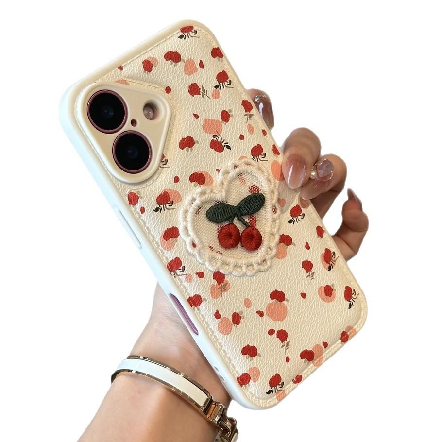 ins floral three-dimensional cherry for Apple 17/16Promax candy air cushion mobile phone case IP15plus women's 14