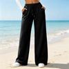 Women's Color Loose Fit Straight Leg Pants with Pockets Casual