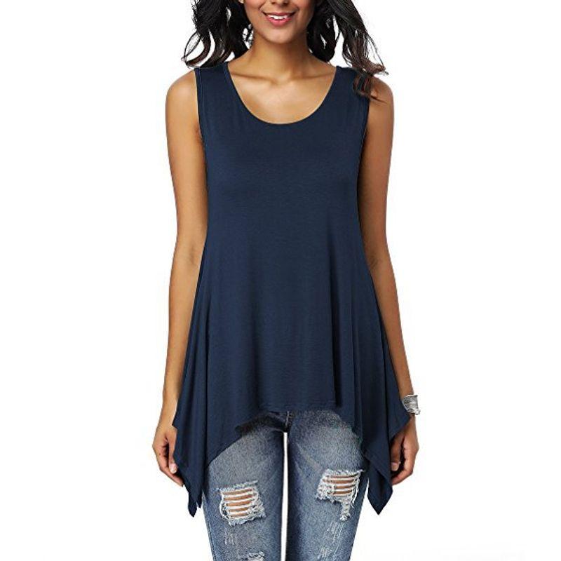 

Solid Color round Neck Loose Top Woman Solid Color round Neck Loose Swing Tops Female Navy M