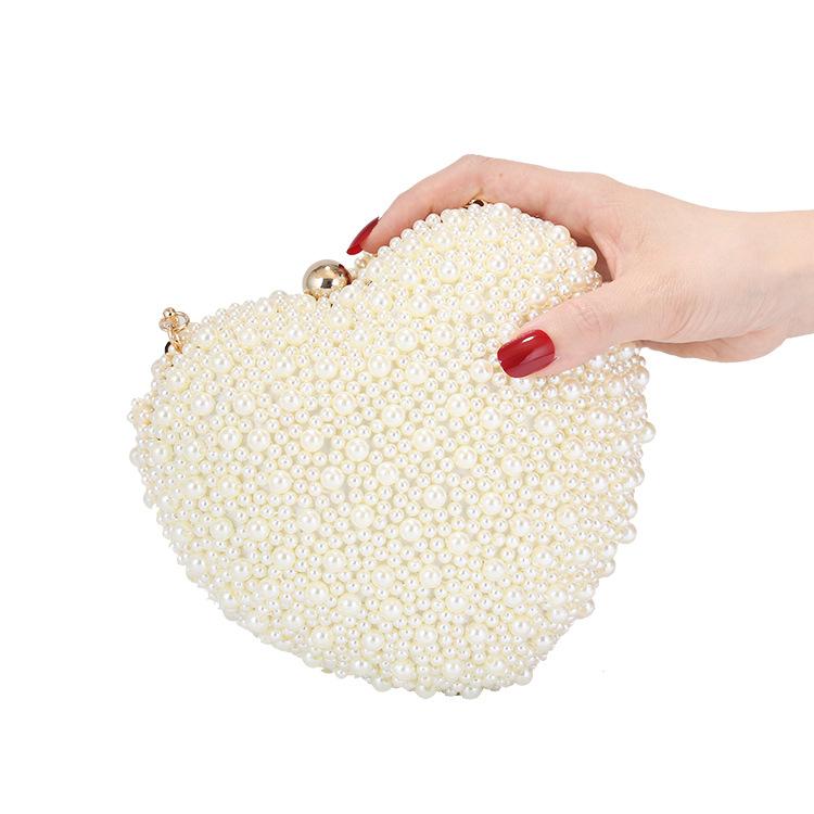 Heart Shape Women Bag Creative Handmade Heart Pearl Evening Bag Lock Weaving Packet Bag Bridal Bag Over Shoulder Bag Designer Handbag Women Bag