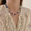 Handmade Korean Style Colorblock Cat Eye Bead Necklace Women Layered Sweet Minimalist Choker Chain
