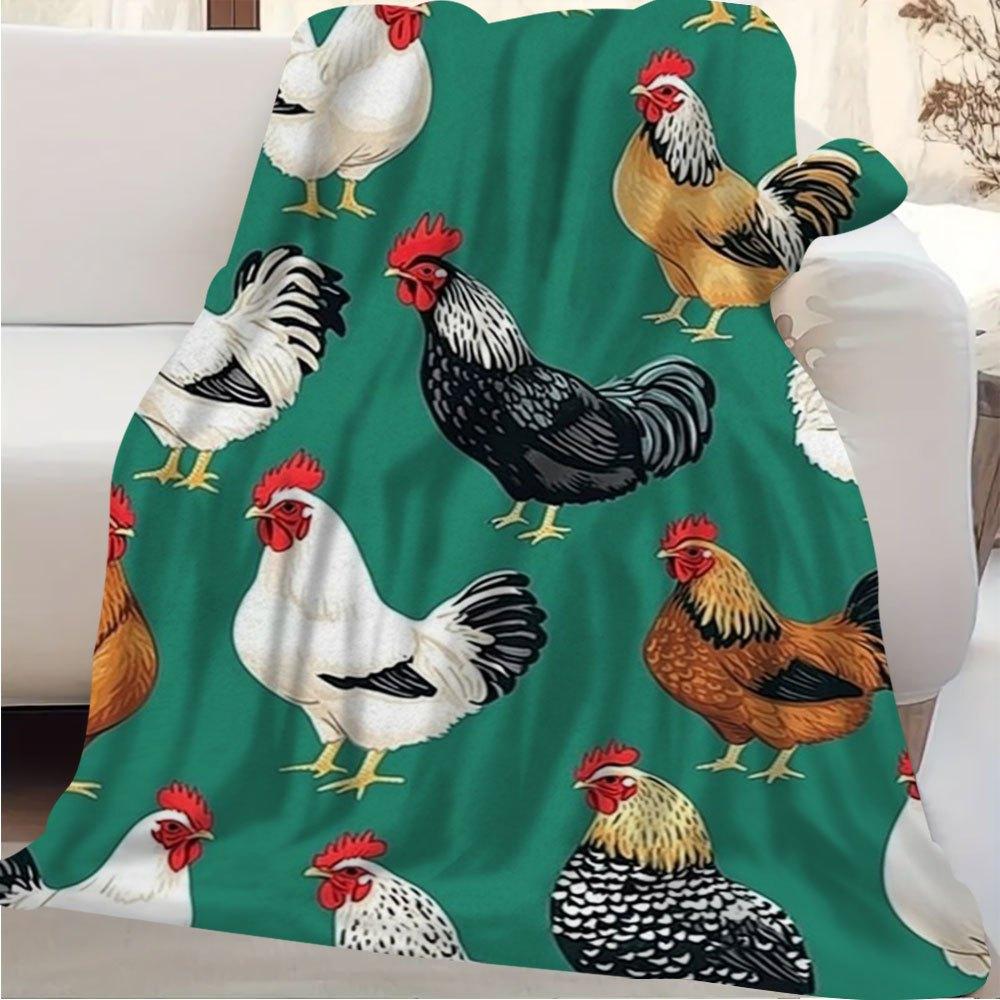 1pc Vintage Chicken & Rooster Print Blanket, 60x80 Inch - Cozy All-Season Comfort Blanket for Bed, Sofa, or Travel, Cotton Fabri