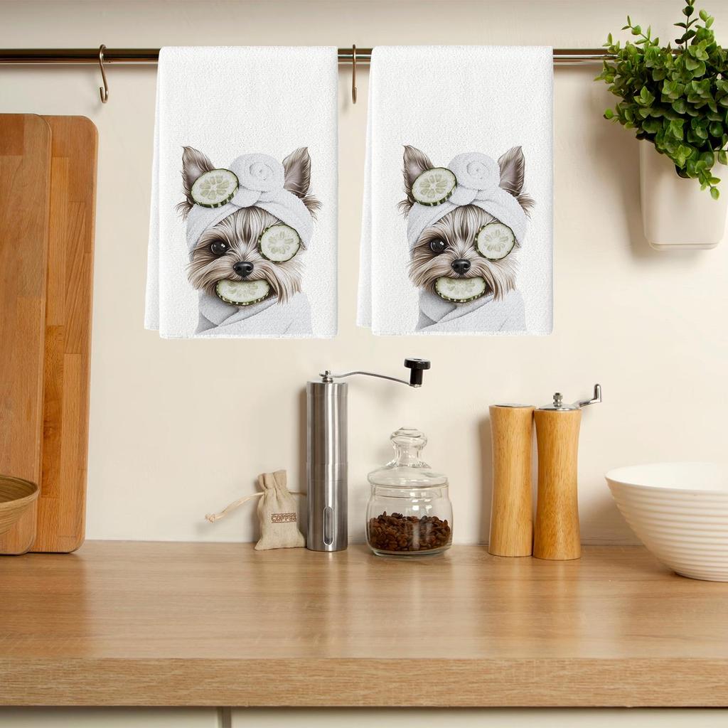 Assorted Cute Puppies Wearing Hats and Face Masks Tea Towels - Printed Kitchen Dish Towels and Rags