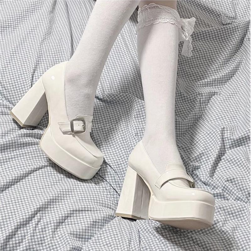 Black Mary Jane high heels women's spring and autumn new thick heel French Lolita jk Barbie single shoes