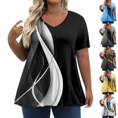 Womens Plus Size Tops Shorts Sleeve Shirts V Neck Casual Clothing Clothes Prints Tops