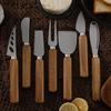 Acacia Wood Handle Cheese Knife Set with Stainless Steel Blades - Includes Knife, Fork, Spatula, and Butter Spreader.