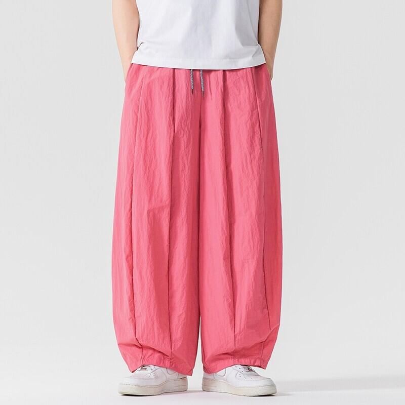 

Весна Лето Мужские Винтажные Черные Брюки с Широкими Штанинами Мужские Ханфу Дышащие Брюки Шаровары Мужские Однотонные Брюки Харадзюку Свободного Покроя M розовый