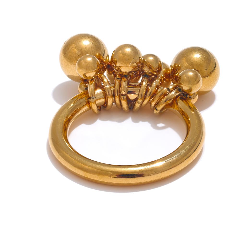 

Yhpup Statement Stainless Steel Stacked Beads Handmade Golden Ring for Women Tarnish Resistant Metal Attractive Unique Jewelry 6