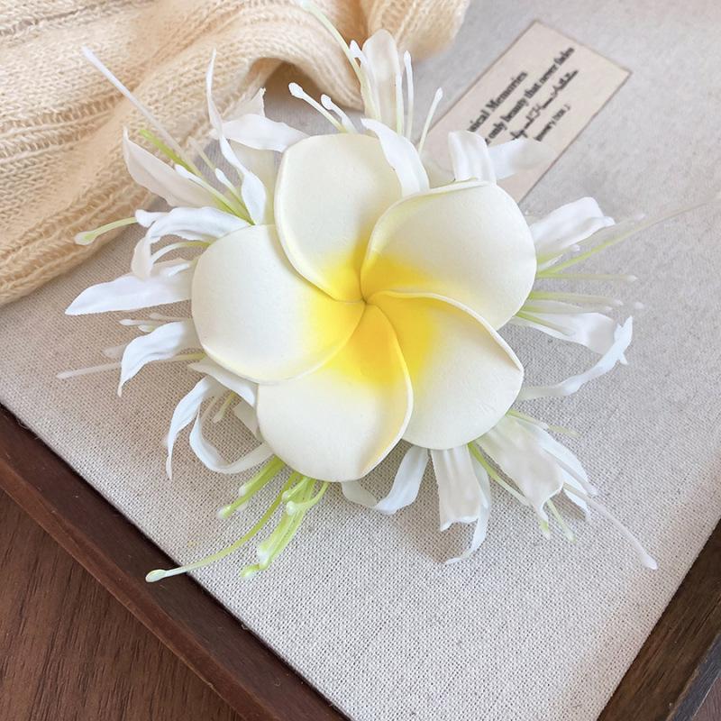 Fairy Chiffon Pearl Flower Tassel Hair Clip - Vacation Style Duckbill Bangs Accessory