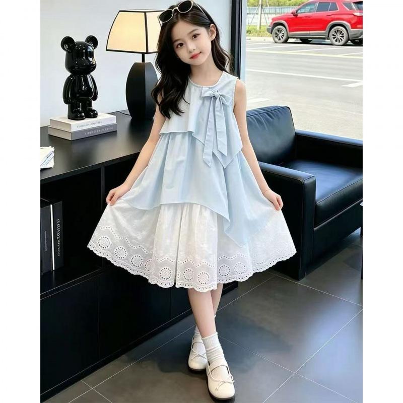 Girls Summer French Sweet Princess Dress Big Kids Fairy Tulle Sundress
