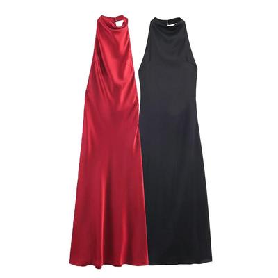 Winter 2025 European & American Style Women's Silk Satin Dress 9899332 - Fashionable, Sexy, Hot Girl Look