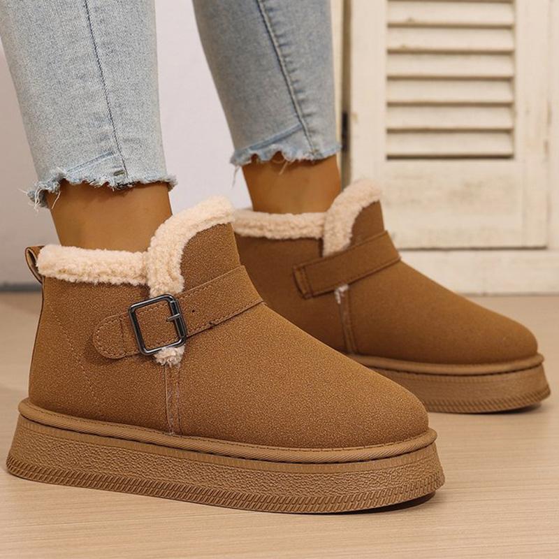 

Fashion Solid Color Soft Faux Suede Snow Boots Women Winter 2025 Ankle Buckle Platform Boots Woman Short Plush Warm Booties Mujer 36 верблюд