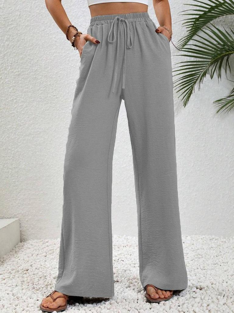 Women's Versatile Solid Color Wide-Leg Floor-Length Casual Pants