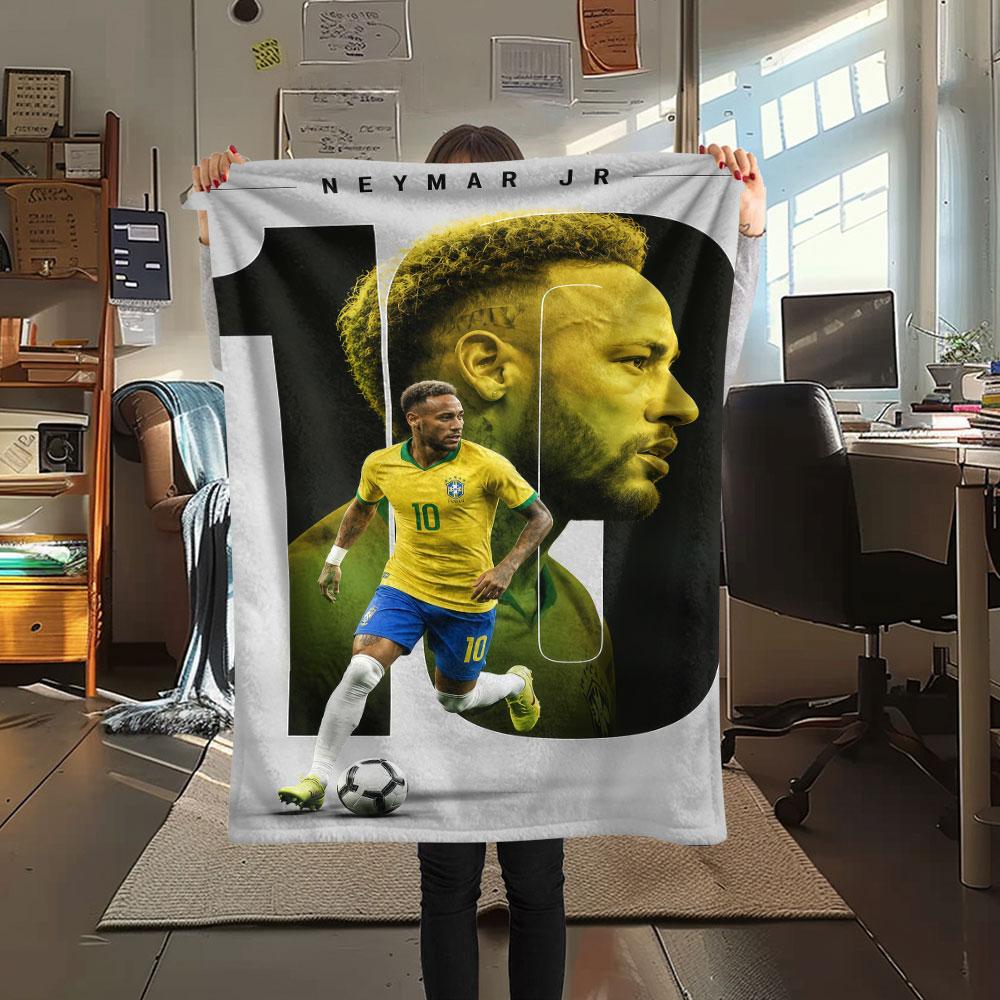 1PC Neymar Jr Patterned Flannel Blanket Suitable For All Seasons for Home Decor Warmth and Comfort Gifts Holiday Present