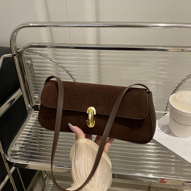 Vintage Faux Suede Box Bags For Women Luxury Designer Handbags And Purses New In PU Lock Decoration Small Underarm Shoulder