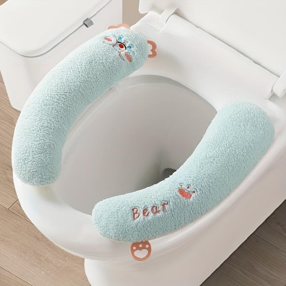 1 Pair Cozy Cartoon Toilet Seat Thick Warm Non Slip Toilet Seat Cover Easy Clean Pedestal Ring Bathroom Accessories All Seasons