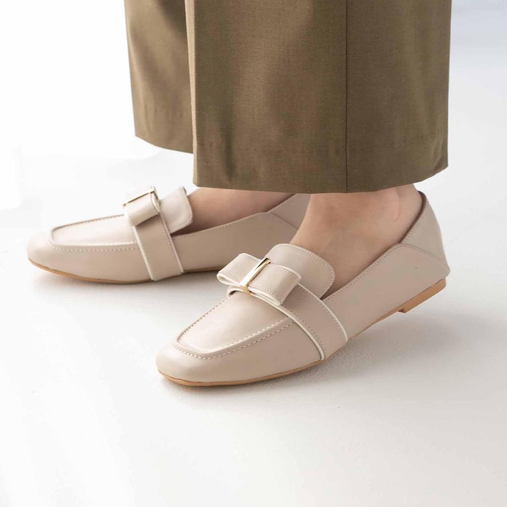 Jellybeans Piping Flat Ribbon Soft Loafers, 23.5 Cm, Ivory, 21051358