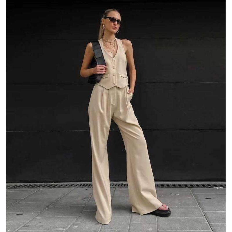 European and American Sexy Backless Halter Top Trousers Set Hanging Neck Vest and Pants Set
