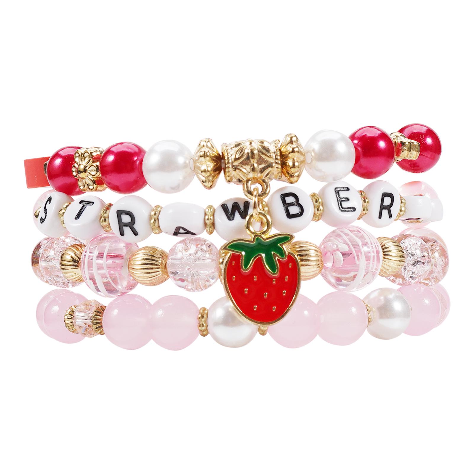 Charming Strawberry Crystal Beaded Elastic Bracelet