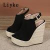 Women Peep Toe Wedge Sandals Buckle Strap Platform High Heel Gladiator Summer Shoes
