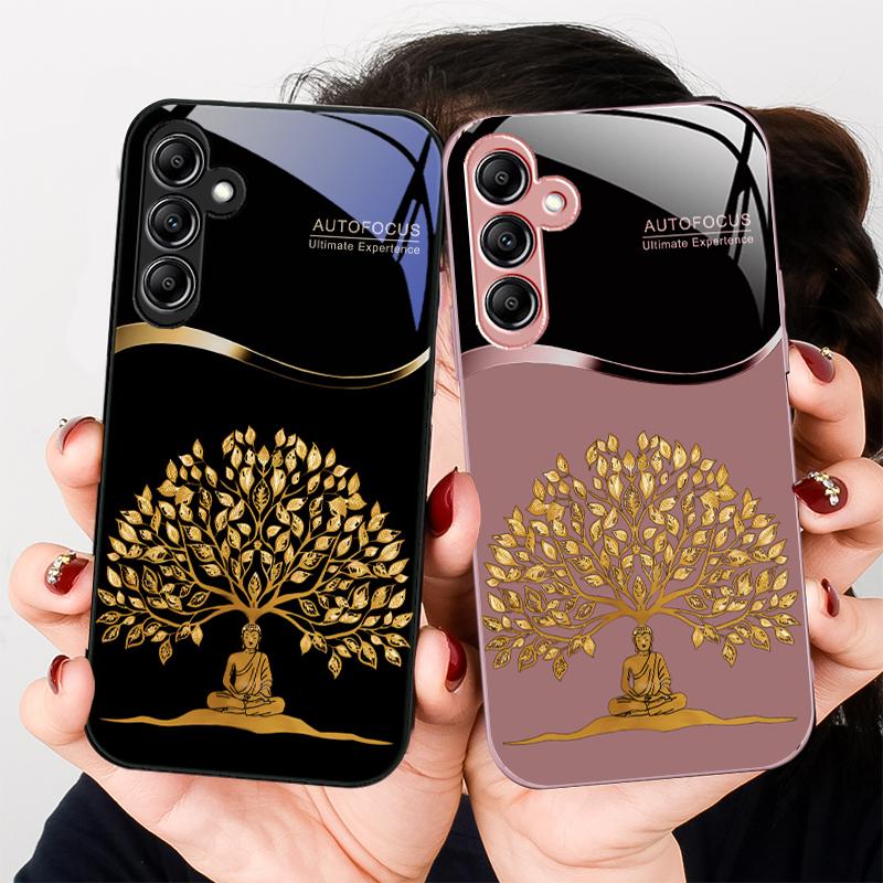 Golden Wealth TreeFor Samsung Galaxy A01 02 03 Core A04 A14 4G A13 54 34 31 20 25 23 22 5G S21 Ultra S20 Glass Phone Case