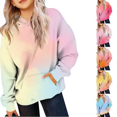Children's Sweatshirt Girls Gradient Color Long Sleeve Hooded Pocket Sweatshirt