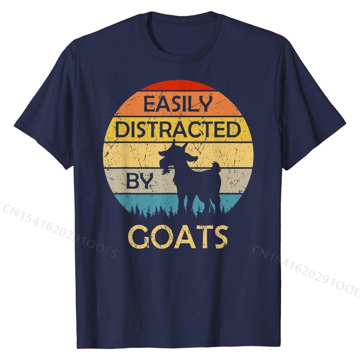 

Easily Distracted By Goats Retro Vintage Funny Goat Lover T-Shirt T Shirt for Men Funny Tops & Tees Cute Personalized Cotton S
